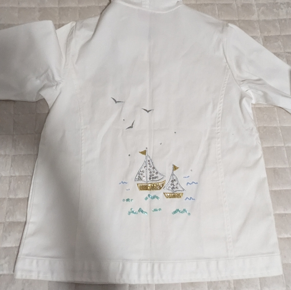 NWT Women Quacker Factory White Zip Hood XS Nautical Jacket Cotton - Picture 10 of 14